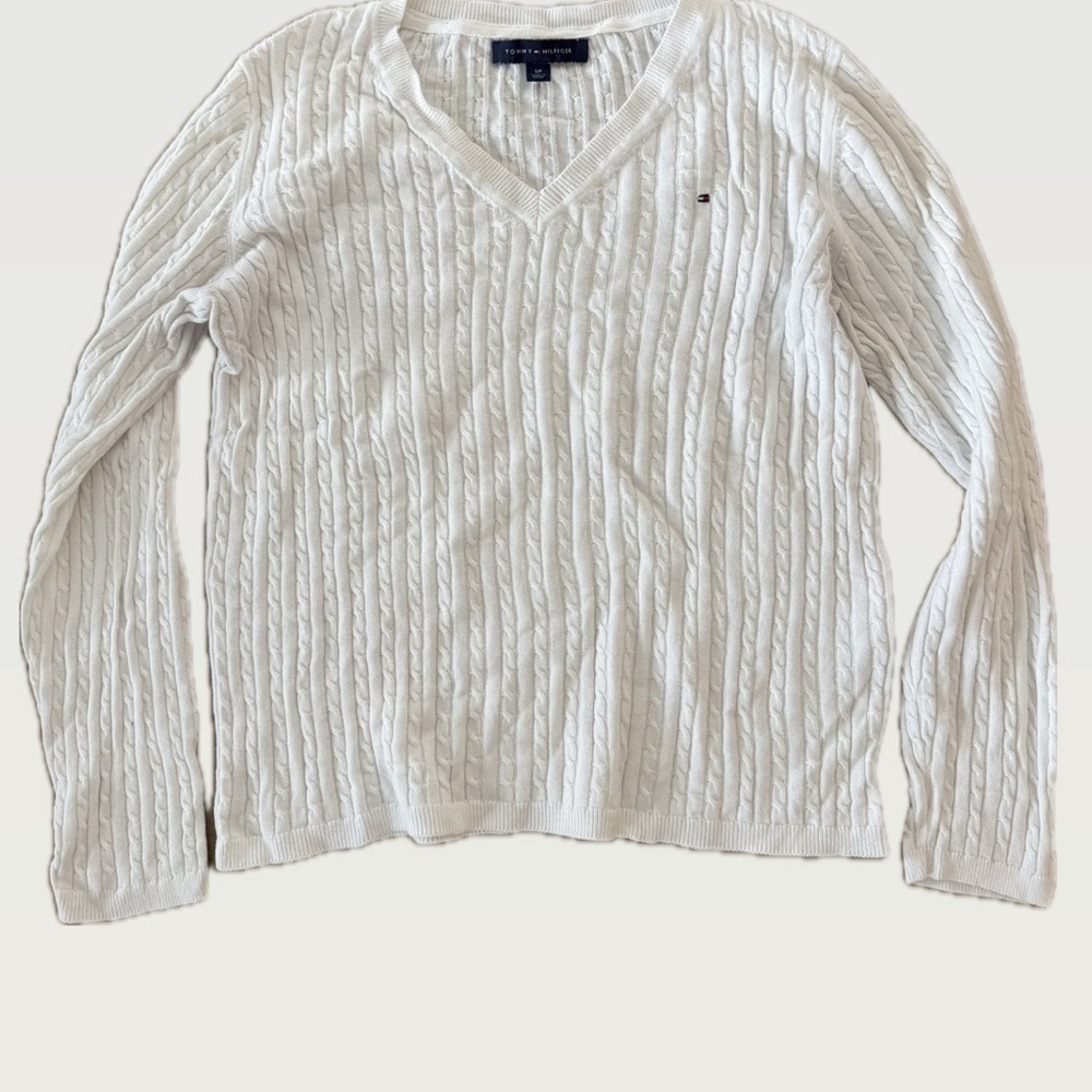 Tommy Hilfiger Women's Cream V-Neck Sweater - Picture 2 of 5